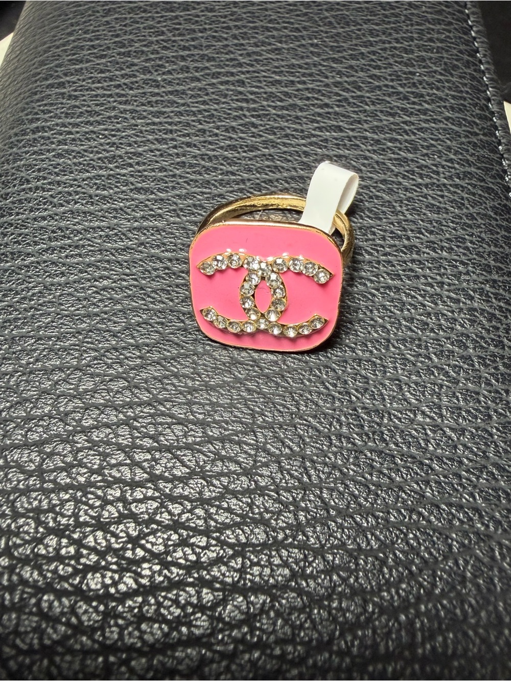 Gold-Tone Ring with light Pink Enamel CC Accent - Picture 2 of 6